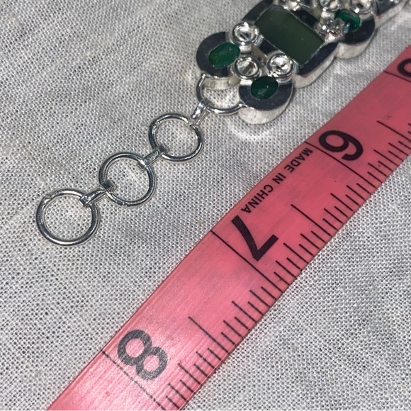 Nephrite Jade + Green Quartz gemstone statement vintage bracelet - Picture 3 of 13